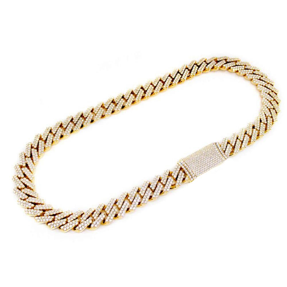 DIAMOND CLOSEOUT!  9MM 10.87ct 14KT Yellow Gold Diamond Square Cuban Link Necklace 22"