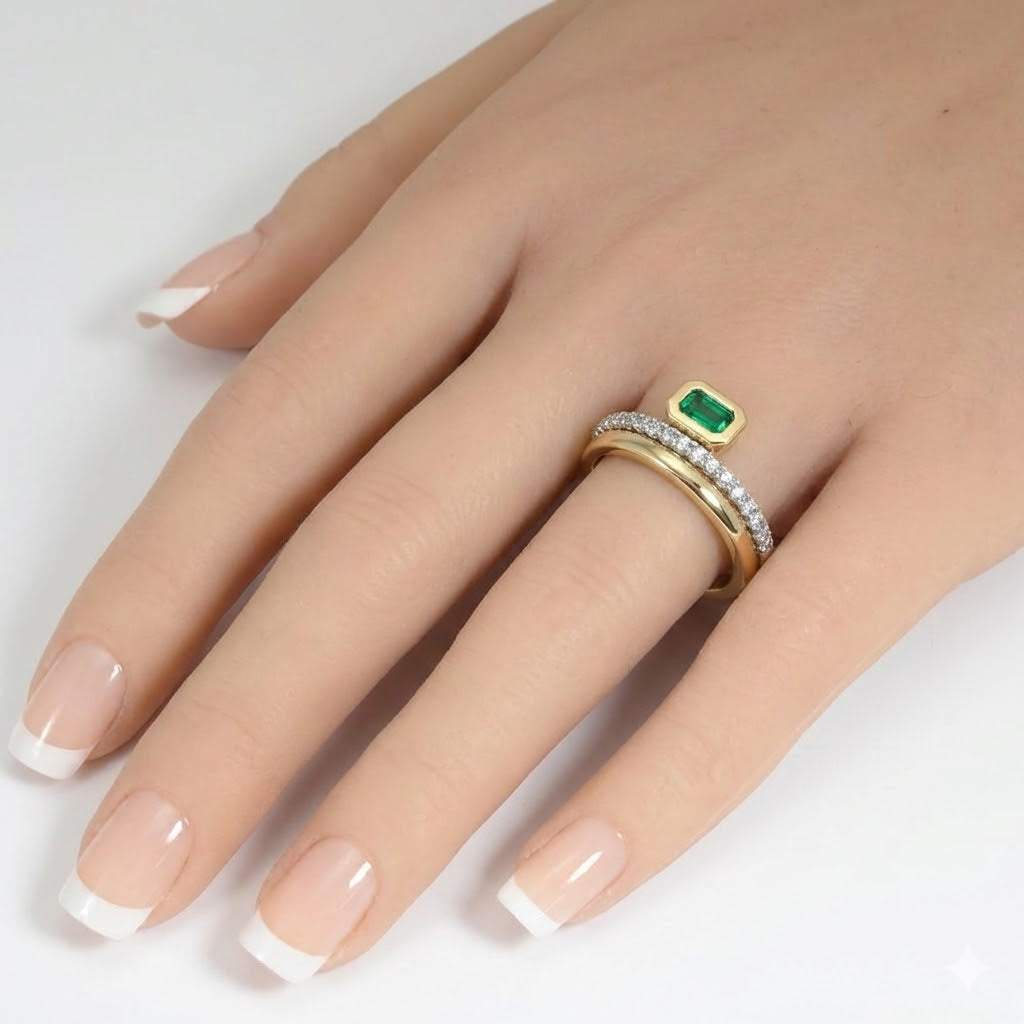 SPECIAL! .45ct G SI 14kt Yellow Gold Diamond & Emerald Gemstone Ring Size 6.5