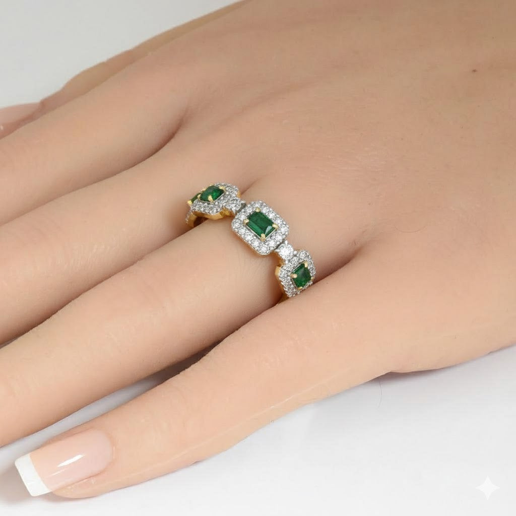 .78ct G SI 14kt Yellow Gold Diamond & Emerald Gemstone Ring Size 6.5