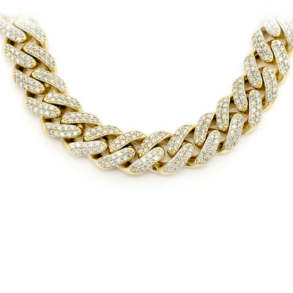 SPECIAL! 9MM 9.21ct 10KT Yellow Gold Diamond Micro Pave Miami Round Cuban Link Necklace 22" Long