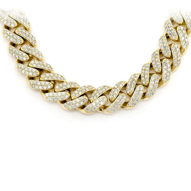 SPECIAL! 9MM 9.21ct 10KT Yellow Gold Diamond Micro Pave Miami Round Cuban Link Necklace 22" Long