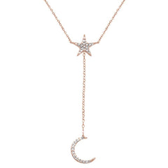 DIAMOND CLOSEOUT! .20cts 14kt Rose Gold Diamond Moon Star Lariat Drop Pendant Necklace 18"