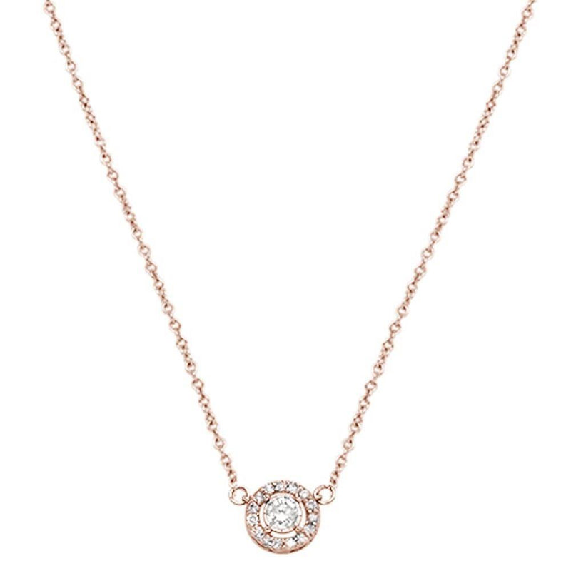 DIAMOND CLOSEOUT! .18cts 14kt Rose Gold Round Diamond Solitaire Pendant Necklace 18" Long