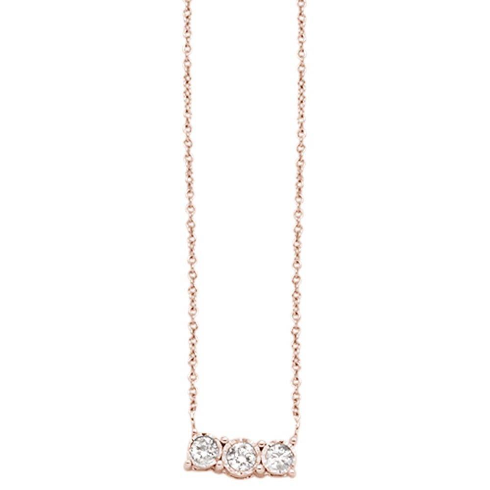 DIAMOND CLOSEOUT! .17cts 14kt Rose Gold Three Stone Round Diamond Pendant Necklace 18" Long