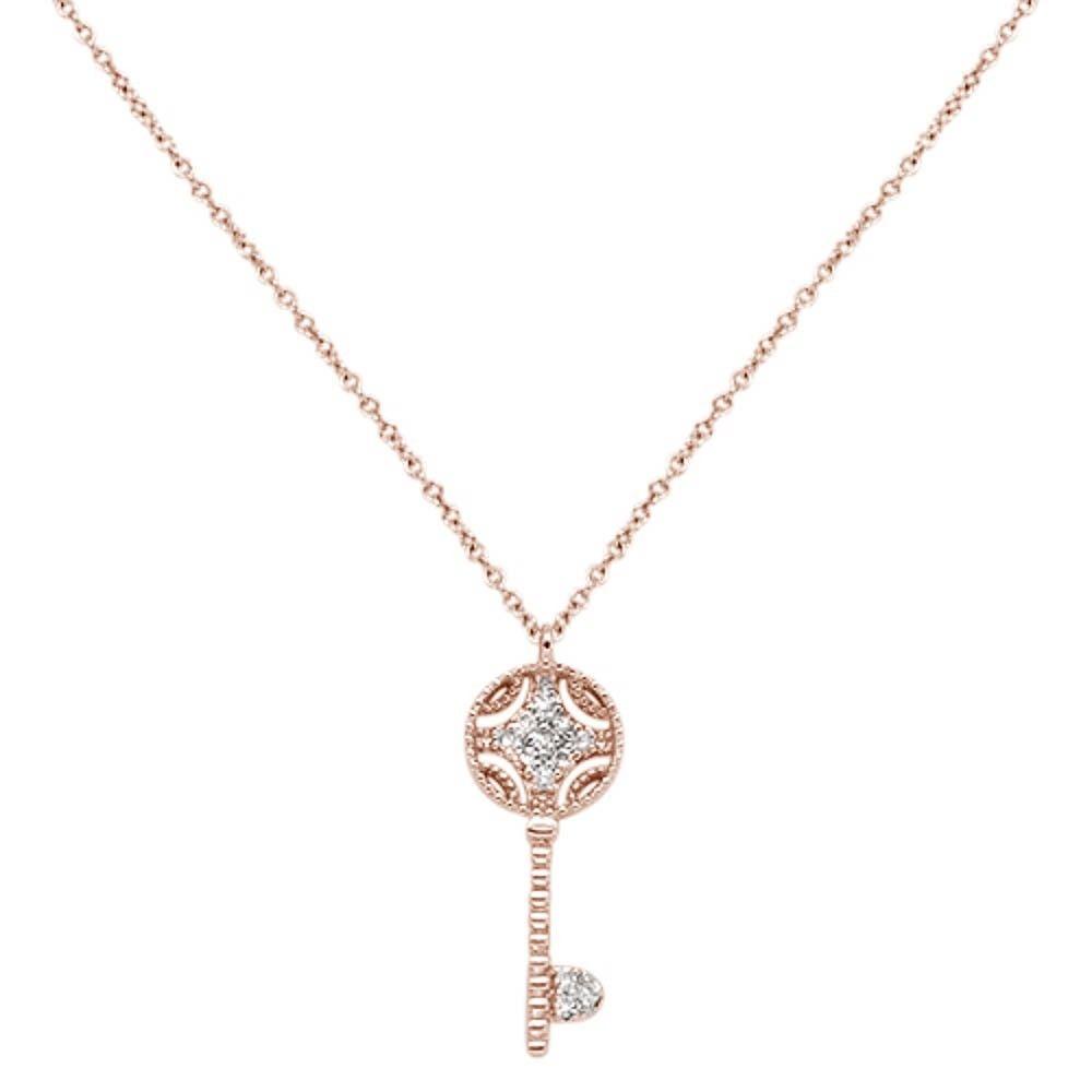 DIAMOND CLOSEOUT! .08cts 14kt Rose Gold Round Diamond Key Pendant Necklace 18" Long