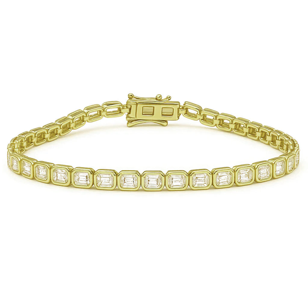 SPECIAL!4.07ct G SI 14K Yellow Gold Emerald Cut Diamond Bezel Set Tennis Bracelet 7" Long