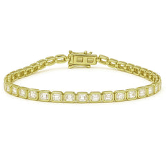 SPECIAL!4.07ct G SI 14K Yellow Gold Emerald Cut Diamond Bezel Set Tennis Bracelet 7" Long