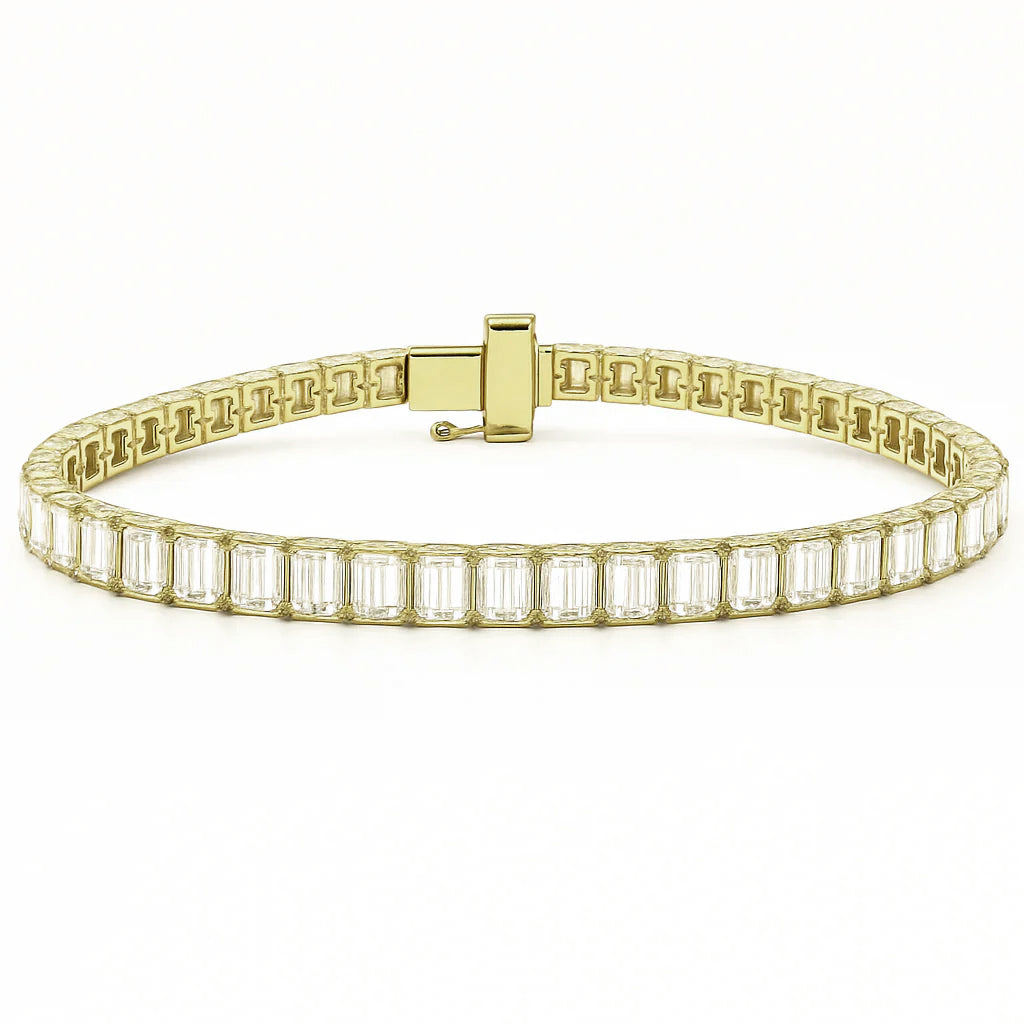 SPECIAL!7.39ct G SI 14K Yellow Gold Emerald Cut Diamond Tennis Bracelet 7" Long