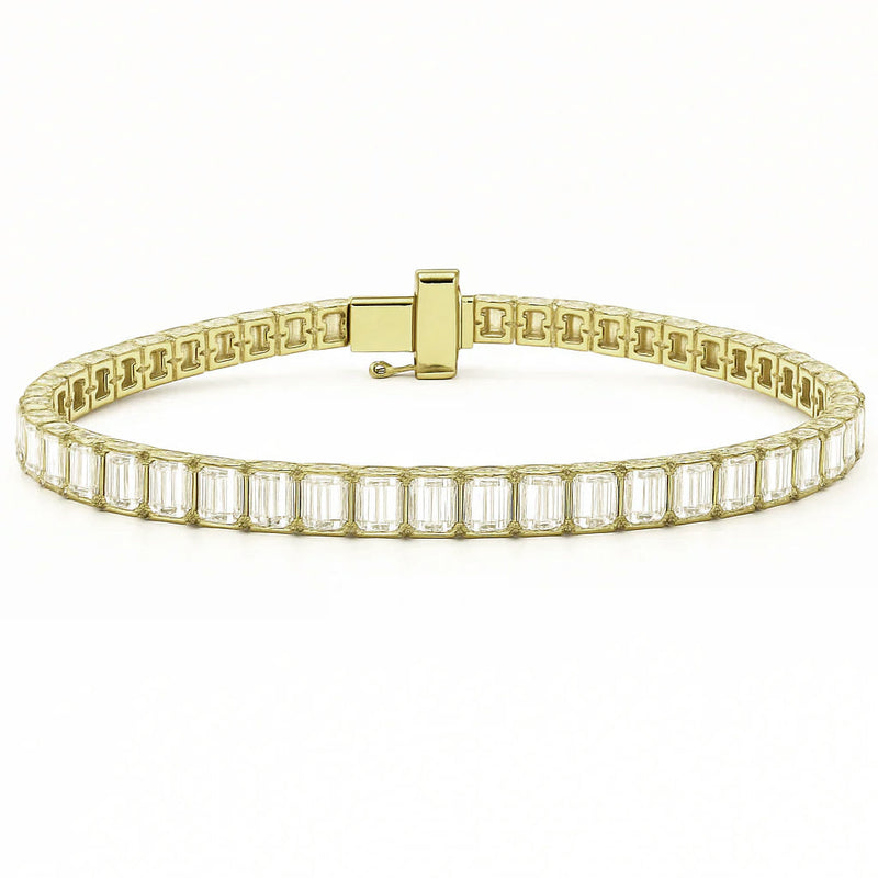 SPECIAL!7.39ct G SI 14K Yellow Gold Emerald Cut Diamond Tennis Bracelet 7" Long