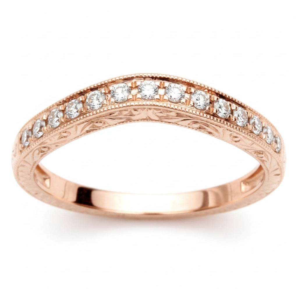 SPECIAL!.19ct 14k Rose Gold Round Diamond Curved Accent Wedding Band Size 6.5