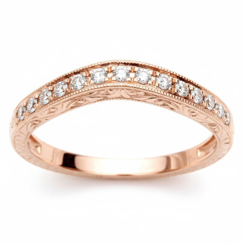 SPECIAL!.19ct 14k Rose Gold Round Diamond Curved Accent Wedding Band Size 6.5