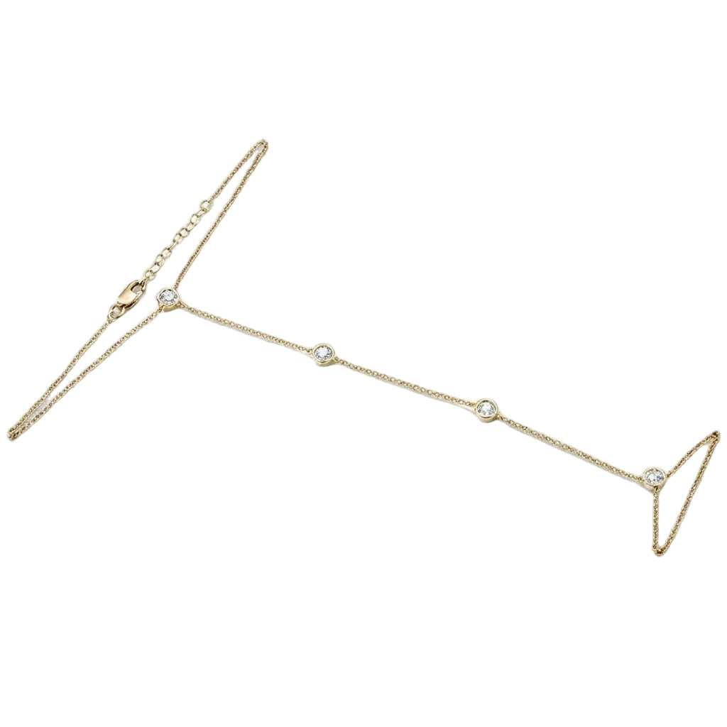 SPECIAL!.29cts 14k Yellow Gold Diamond Bracelet & Ring Chain 7" + 3" Ext