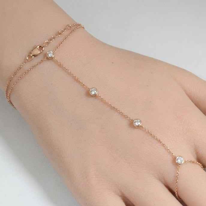 SPECIAL! .28ct 14k Rose Gold Diamond Bracelet & Ring Chain 7"+ 3" Ext