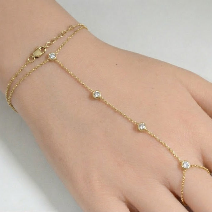 SPECIAL!.29cts 14k Yellow Gold Diamond Bracelet & Ring Chain 7" + 3" Ext