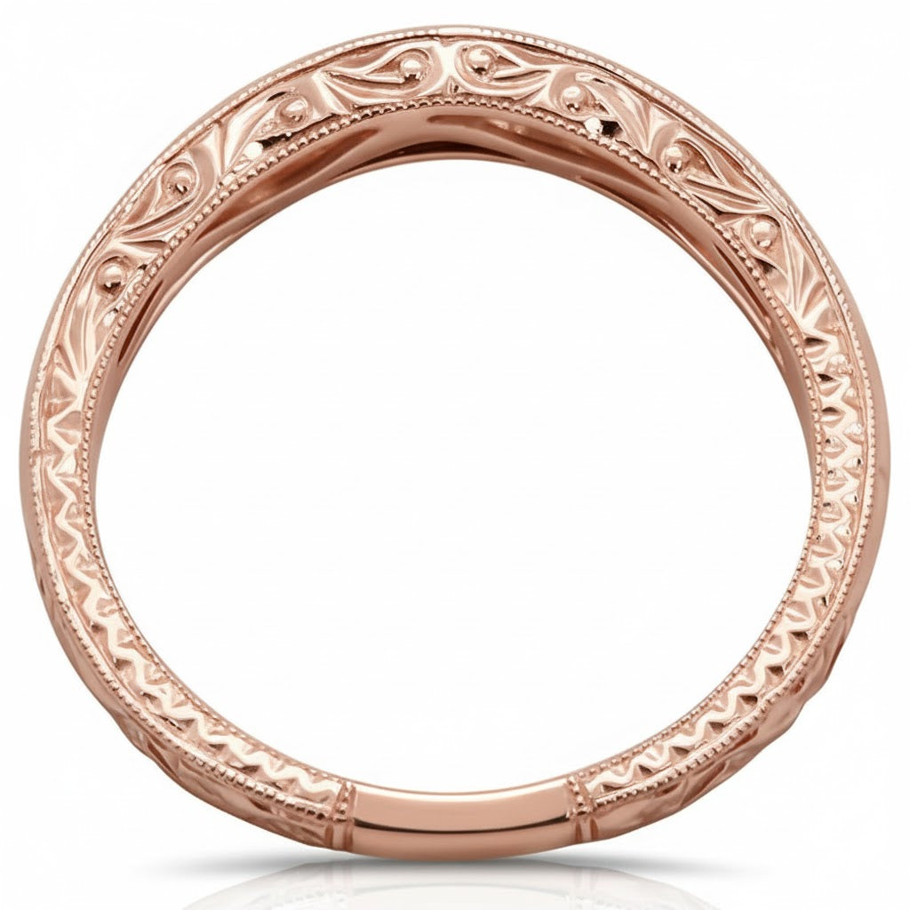 SPECIAL!.19ct 14k Rose Gold Round Diamond Curved Accent Wedding Band Size 6.5