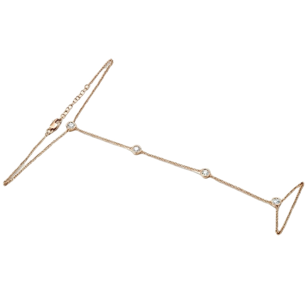 SPECIAL! .28ct 14k Rose Gold Diamond Bracelet & Ring Chain 7"+ 3" Ext